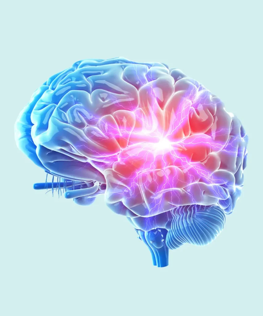 Dreidimensionales Gehirn mit leuchtenden neuronalen Verbindungen - Warnsignale für beginnende Demenz