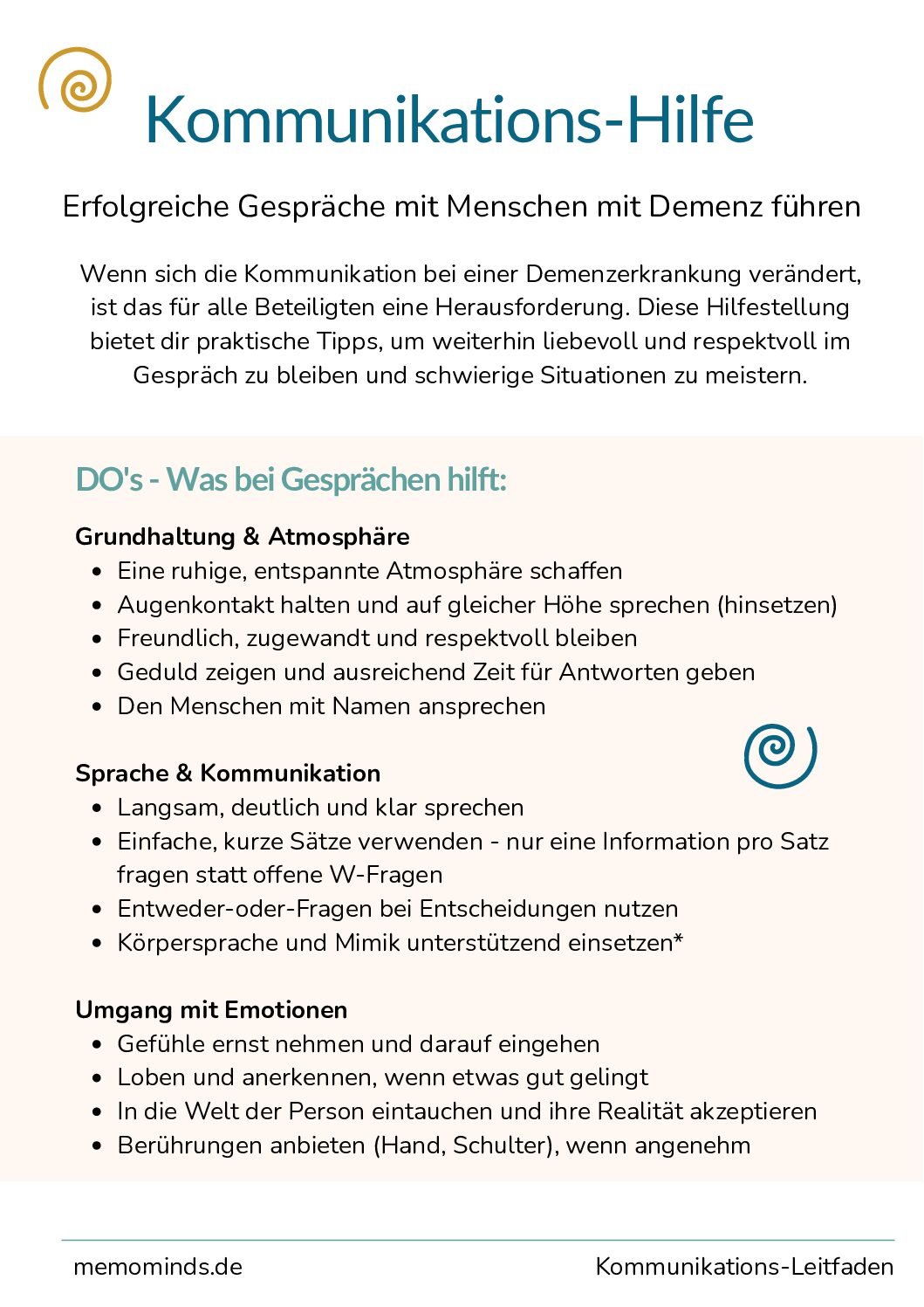 Kommunikations-Leitfaden für Gespräche mit Menschen mit Demenz, Do's & Don'ts und Tipps für schwierige Situationen